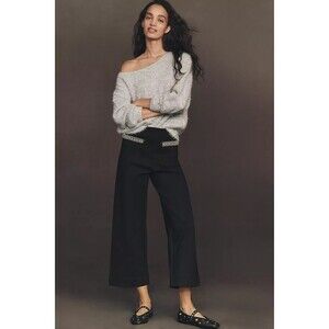 NWT Anthropologie Colette Crop Rhinestone Pocket Pants 31 Black $158